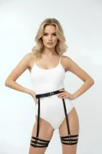 Black Garter Harness Leather Leg Accessory with Buckle - SH129 - Image 4