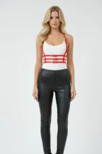 Red Women's Belt, Multiple Buckle Faux Leather Body Belt - SH135 - Image 2