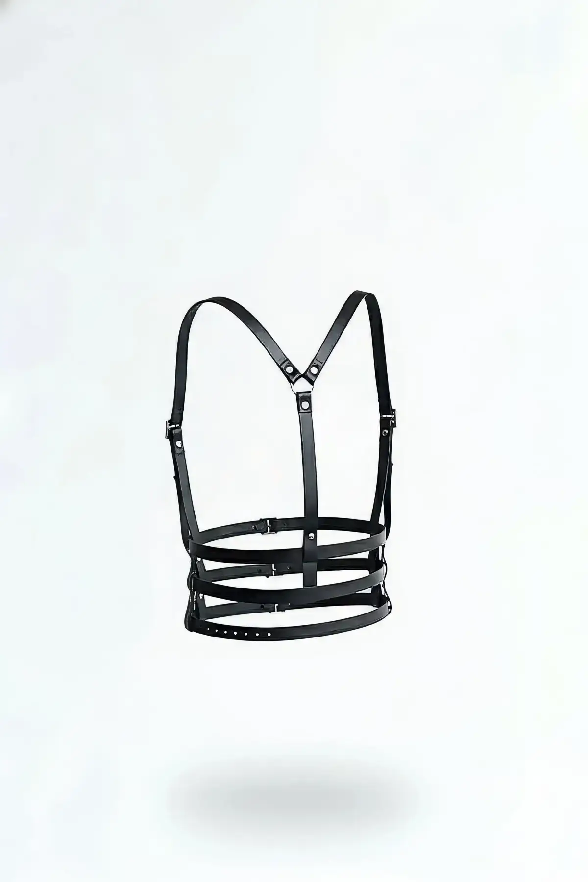 Black Women's Leather Belt Body Accessory with Multiple Buckles - SH135