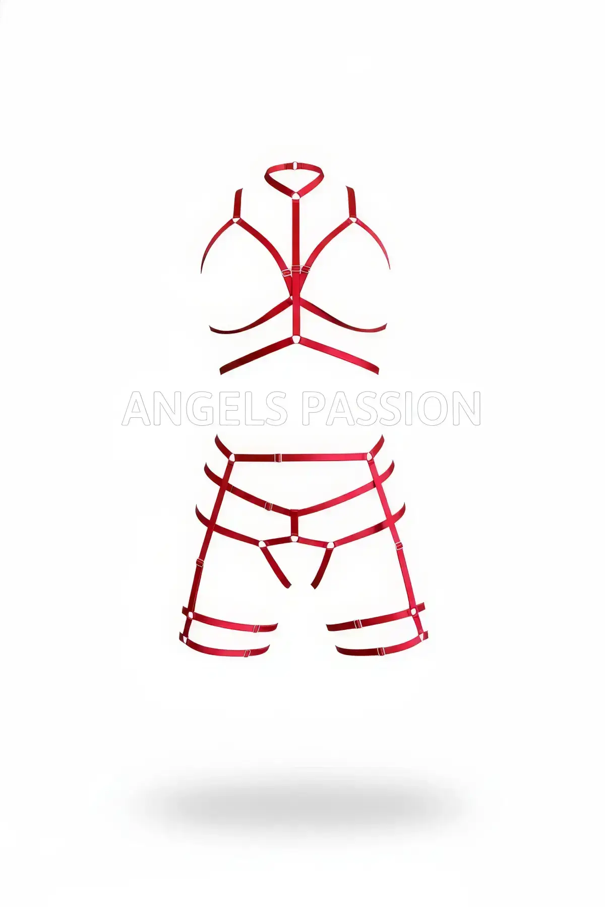 Red Harness Set with High Neck and Metal Ring Detail - SH142