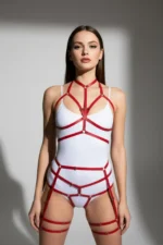 Red Harness Set with Neck Detail and Body Garter Set - SH142 - Image 4