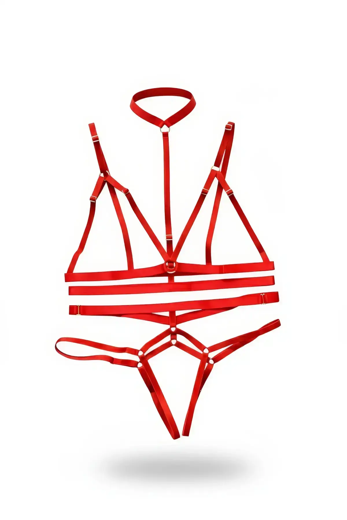 Red Harness Set with Neck Tie and Ring Detail Body Cage - SH144