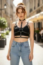 Black Women's Belt with Studded Leather O-Ring Detail Accessory - SH154 - Image 5