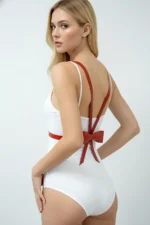 Red Women's Belt with Bow Detail on Back, Thin Leather - SH177