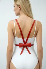 Red Women's Belt with Bow Detail on Back, Thin Leather - SH177 - Image 2