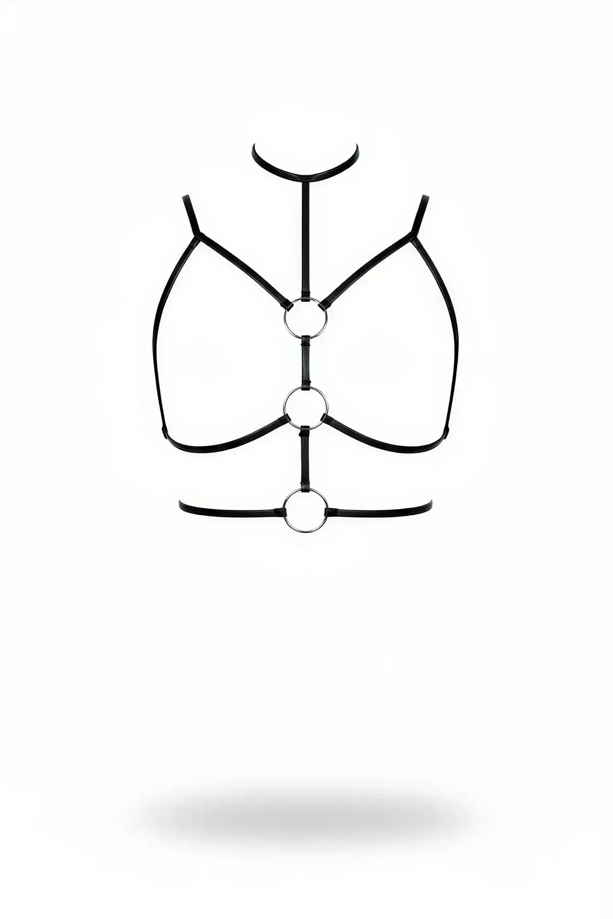 134007.webp Black Chest Harness, Faux Leather, with Ring Detail and Neck Strap - SH184 - Image 1