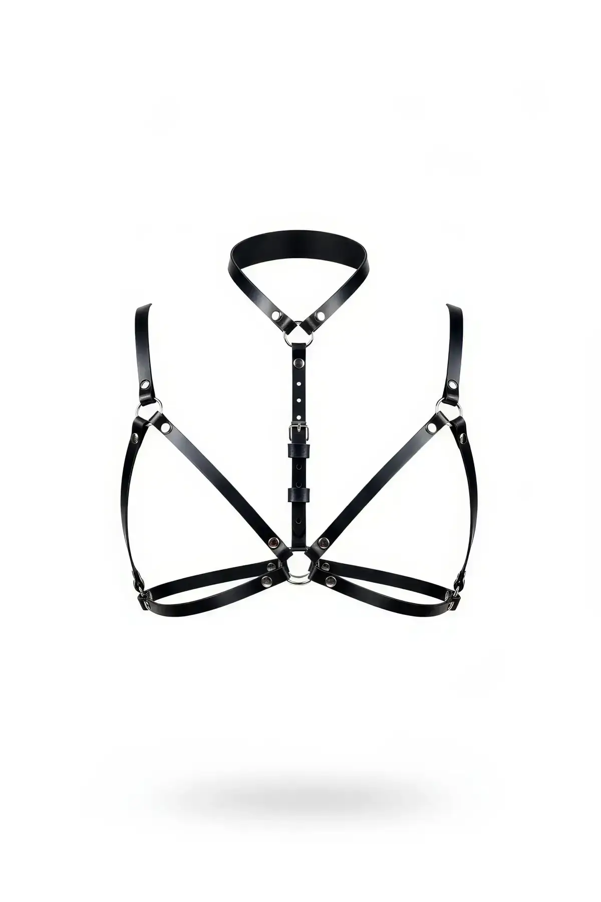 Black Leather Chest Harness High Collar with Ring Detail - SH197