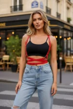 Red Women's Cross-Strap Body Accessory - SH198