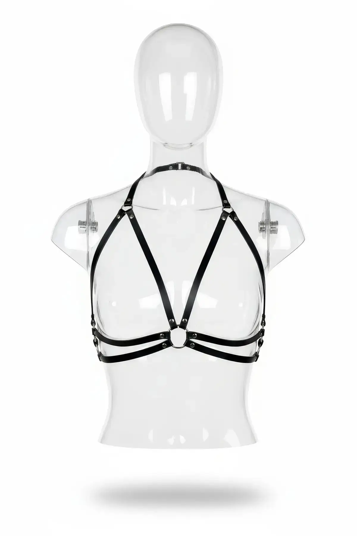 Black Women's Belt Faux Leather Body Accessory with Ring Detail - SH200