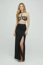 Black Bralette with Leather Cage Detail and Chest Harness - SH224 - Image 6