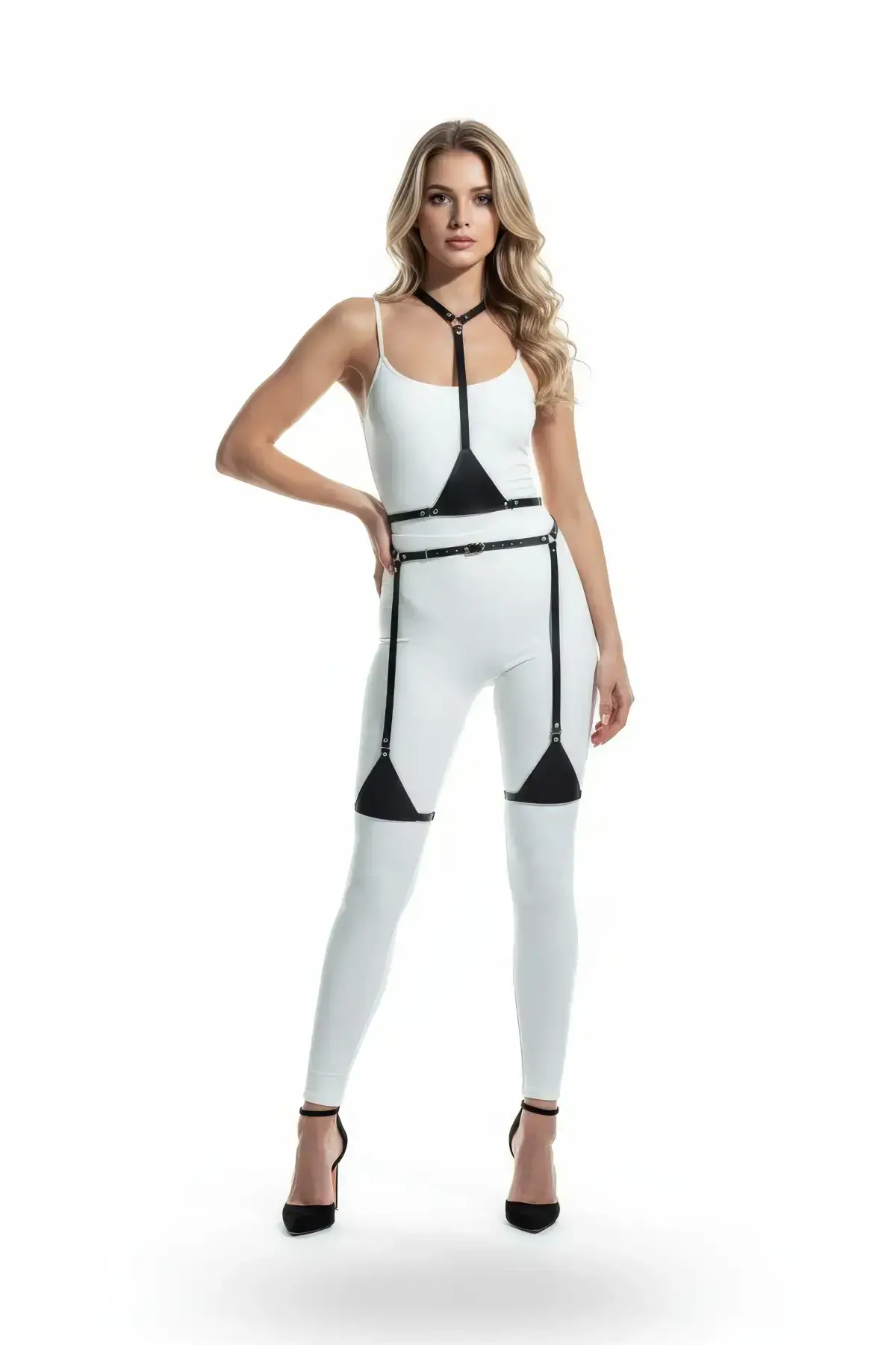 Black Harness Set Adjustable Faux Leather Body Accessory - SH226