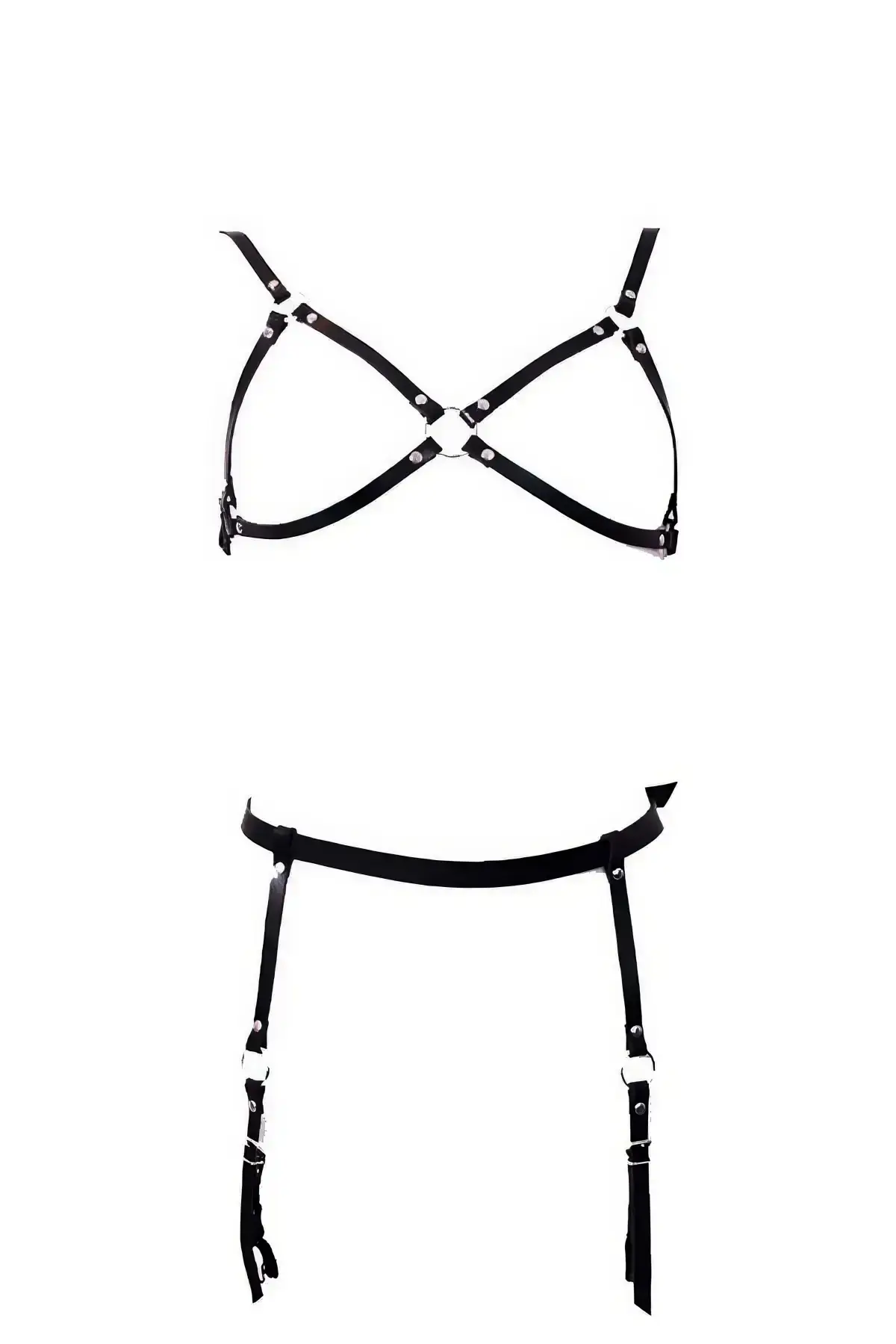 Black Harness Set Faux Leather with Garter Details - SH228