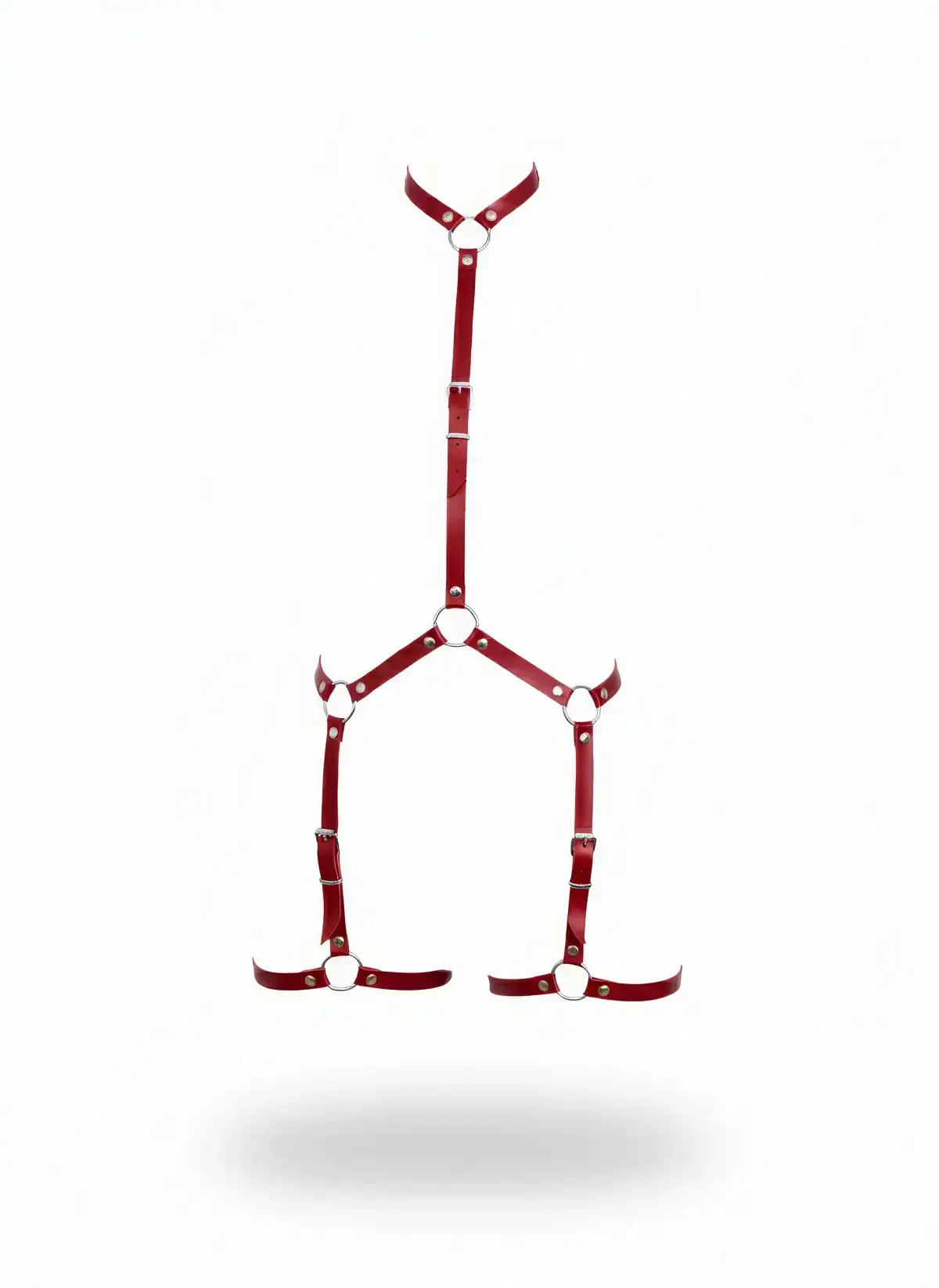 Kırmızı Deri Metal Halkalı Boyun ve Bacak Body Harness SH234