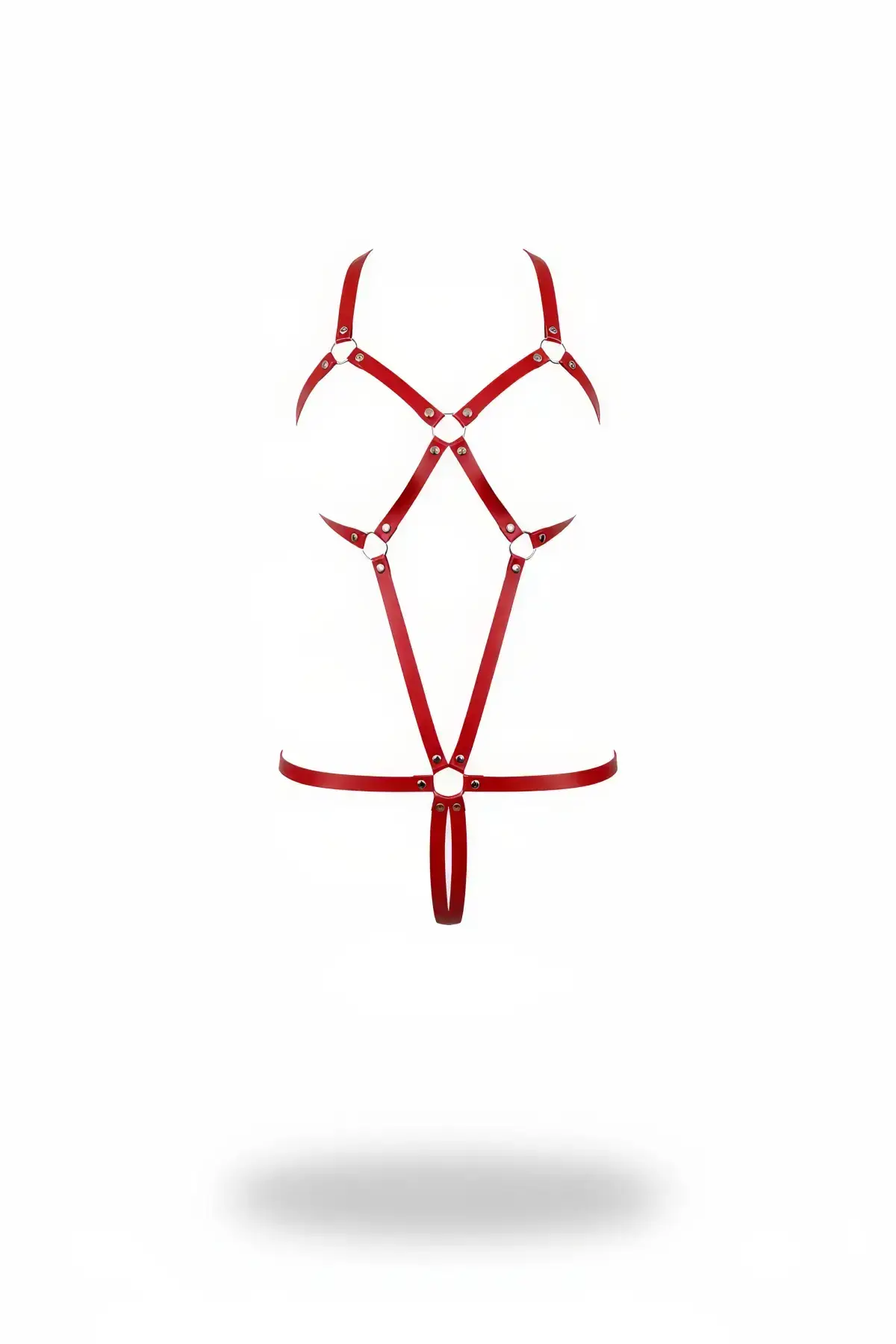 Red Body Harness Leather Body Accessory with Metal Rings - SH240