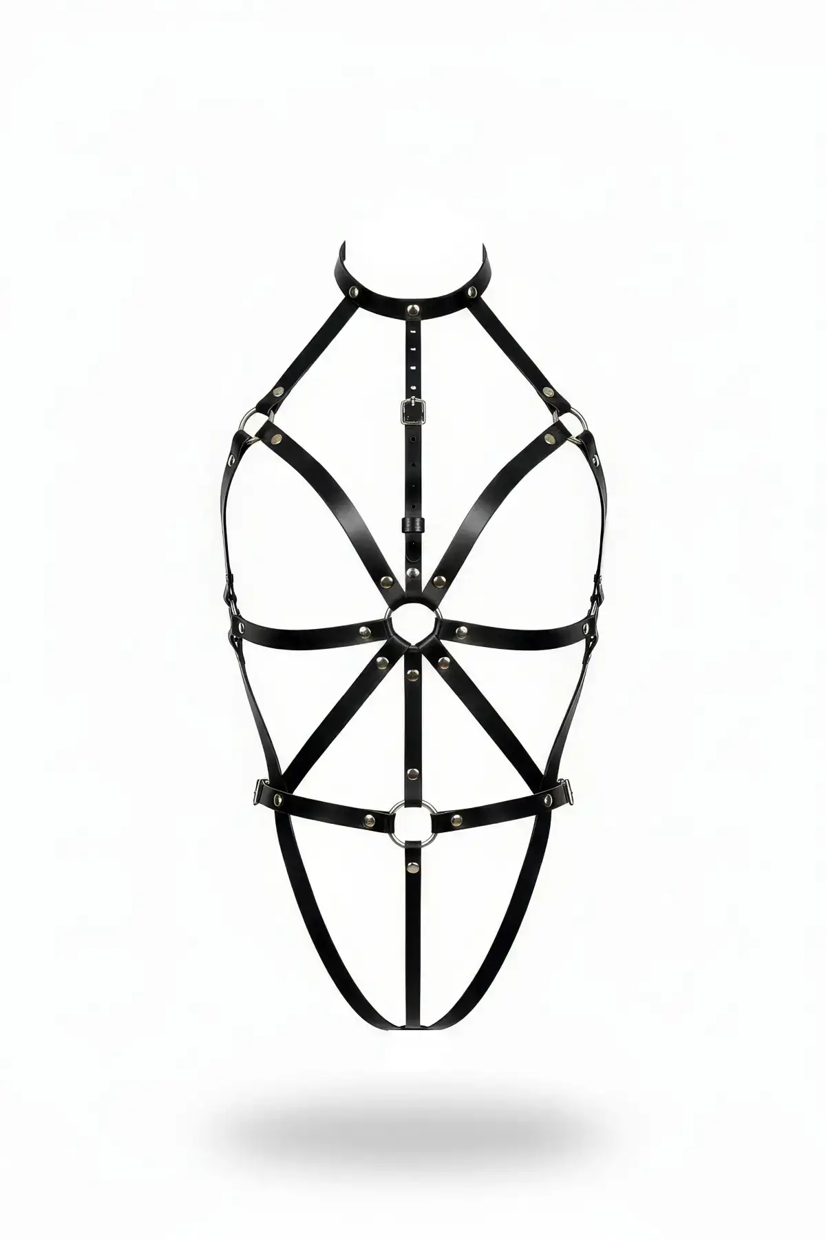 Siyah Deri Halkalı ve Zımbalı Tam Vücut Harness Aksesuarı SH243