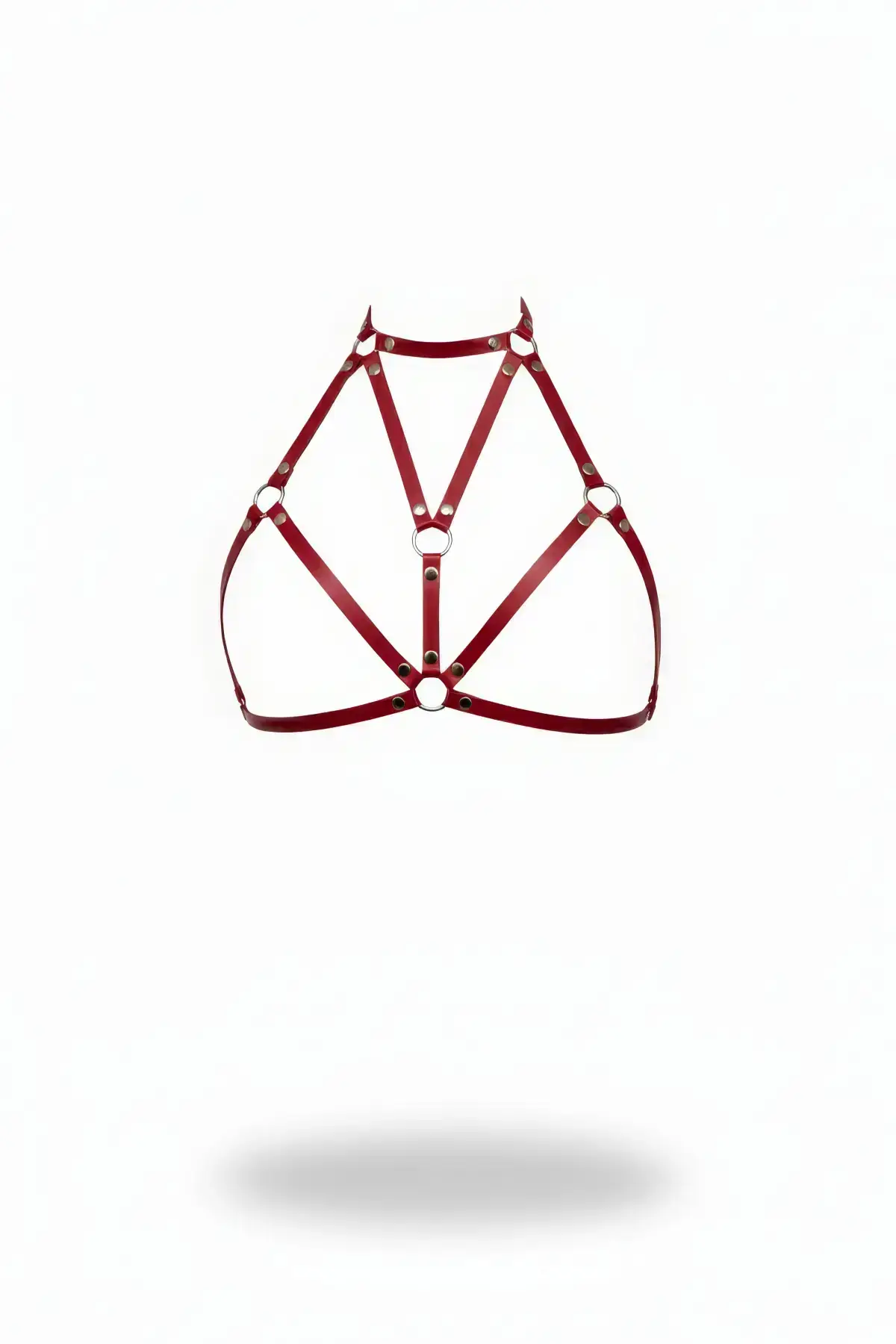 High Collar Leather Chest Harness with Metal Ring Detail - SH244