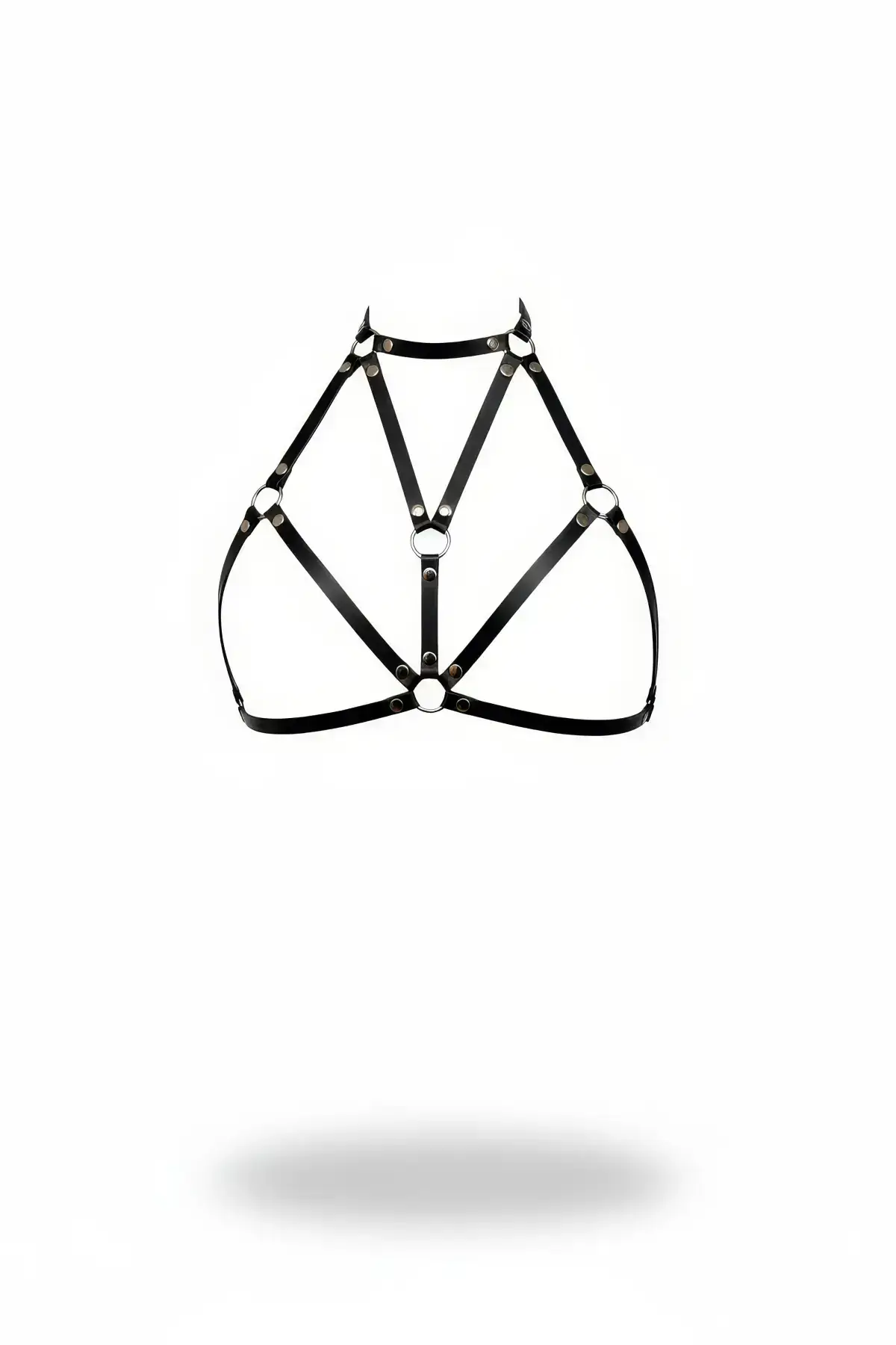 Black Chest Harness, Faux Leather, with Ring Detail and Neckline - SH244