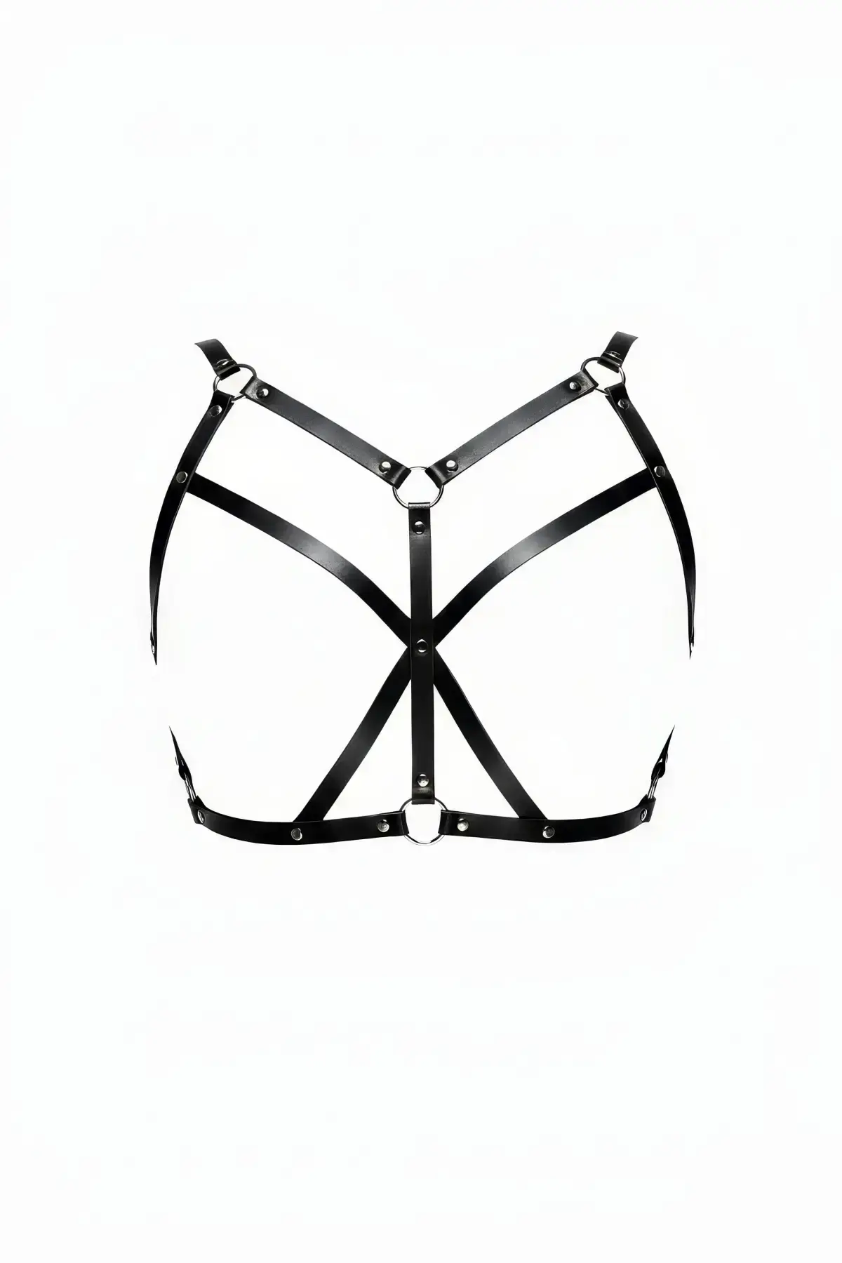 134201.webp Black Chest Harness with Cross Detail, Faux Leather Body Accessory - SH247 - Image 1