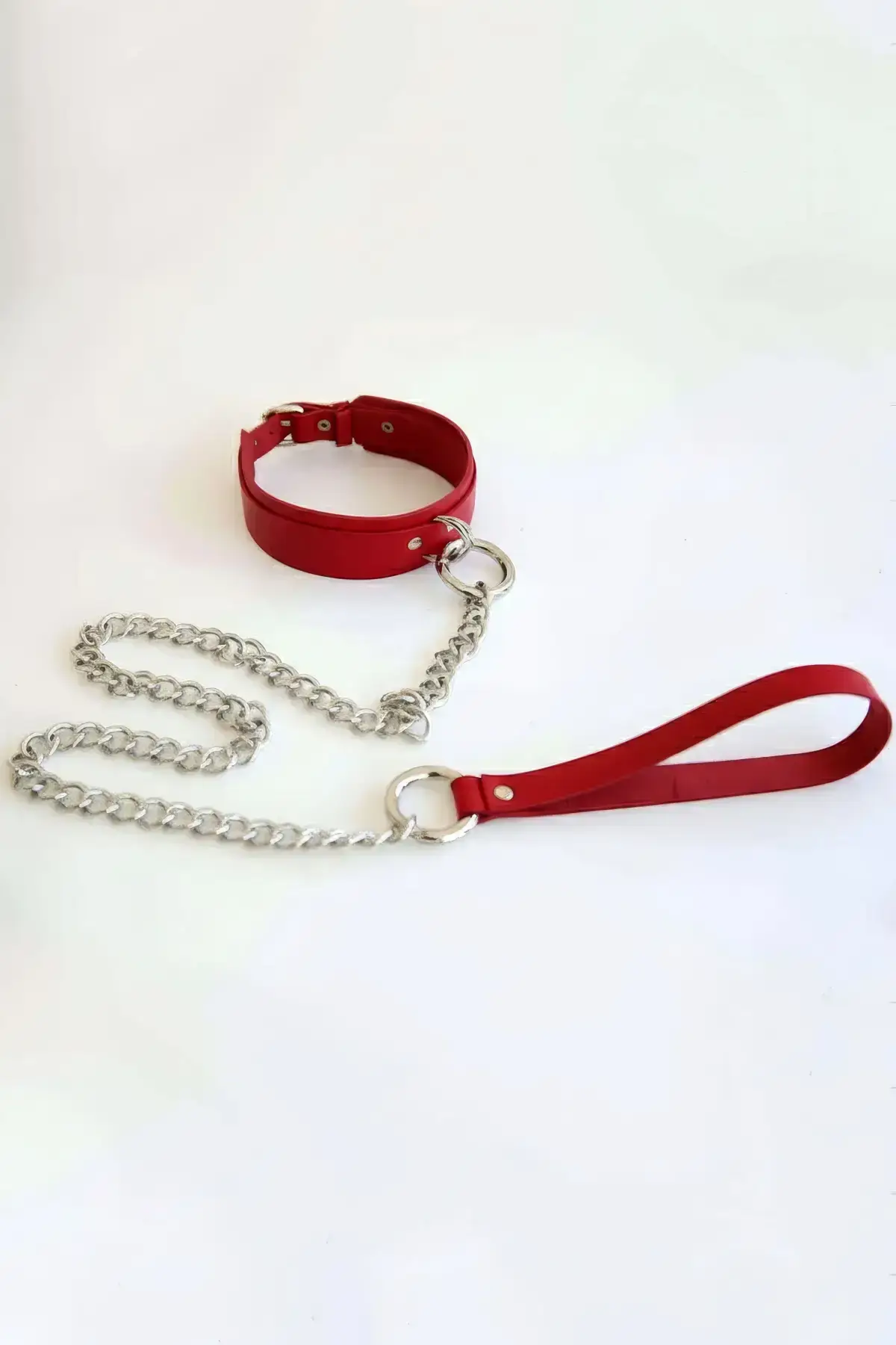 Kırmızı Deri Zincirli Choker Tasma SH248