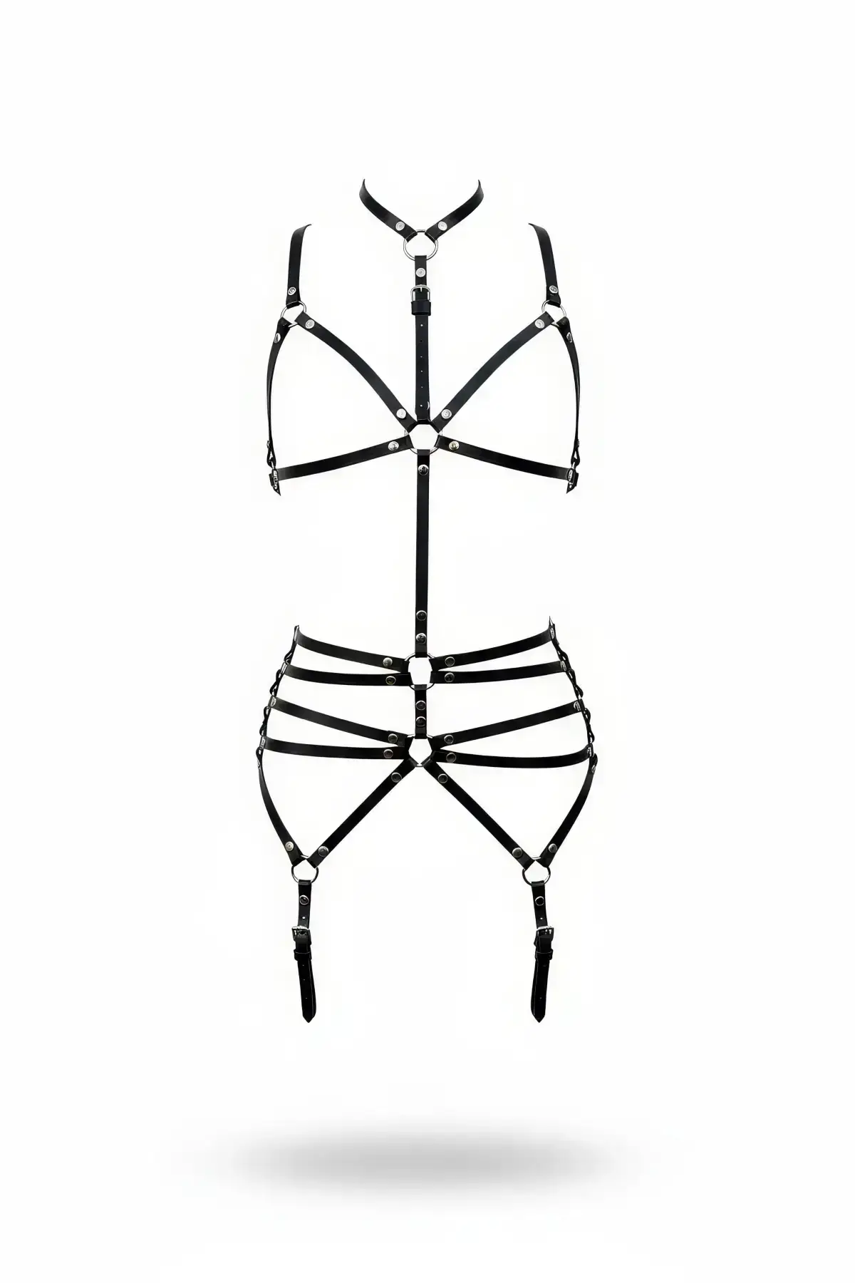 Black Body Harness Full Body Neck Strap with Metal Ring Detail - SH262