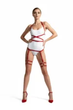 Red Harness Set with Cross Straps, Adjustable Bodysuit - SH274 - Image 4
