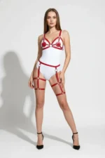 Red Harness Set, Glossy Leather, O-Ring Detail - SH285 - Image 4