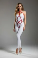 Kırmızı Parlak Deri Zımbalı Çapraz Bantlı Body Harness Vücut Aksesuarı SH295 - Image 3