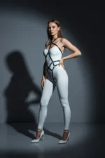 Siyah Deri Geometrik Şeritli ve Toka Detaylı Body Harness SH295