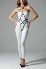 Siyah Deri Geometrik Şeritli ve Toka Detaylı Body Harness SH295 - Image 3