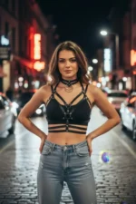 Black Women's Belt Faux Leather Body Accessory with Stud Detail - SH296 - Image 2