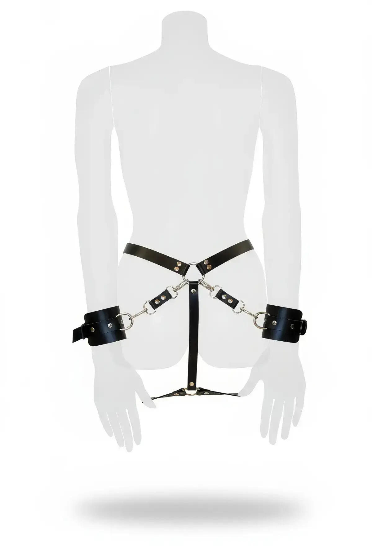 Black Harness Set with Metal Details and Handcuffs - SH298