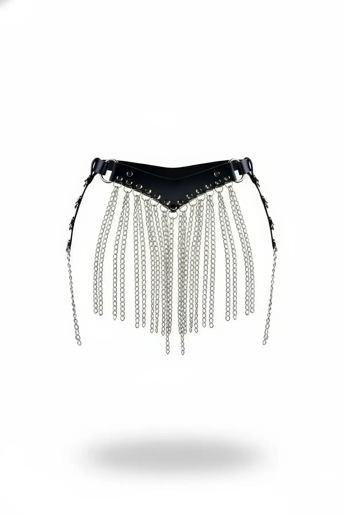 Siyah Zincir Detaylı Suni Deri Mini Etek SH301