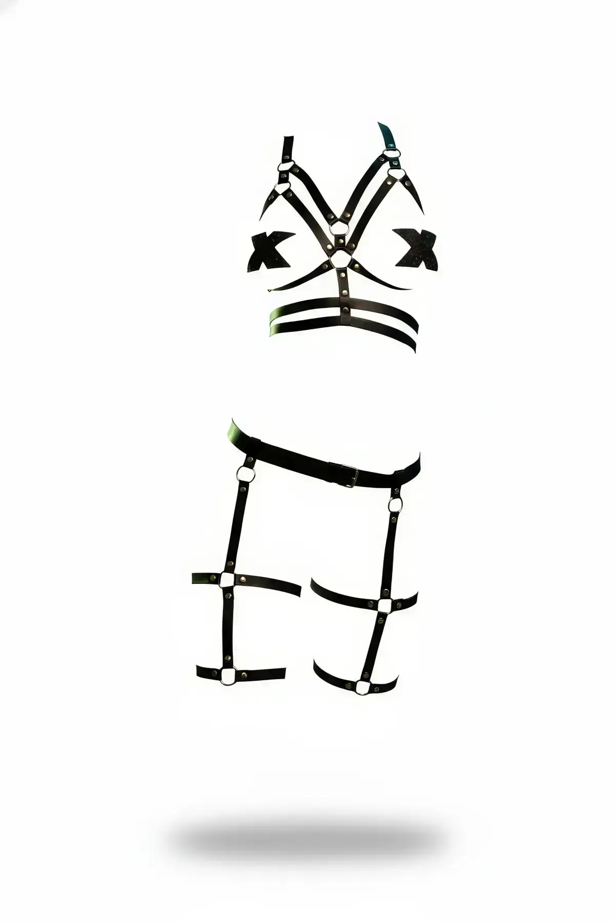 Black Harness Set Leather Body Garter with Metal Details - SH303