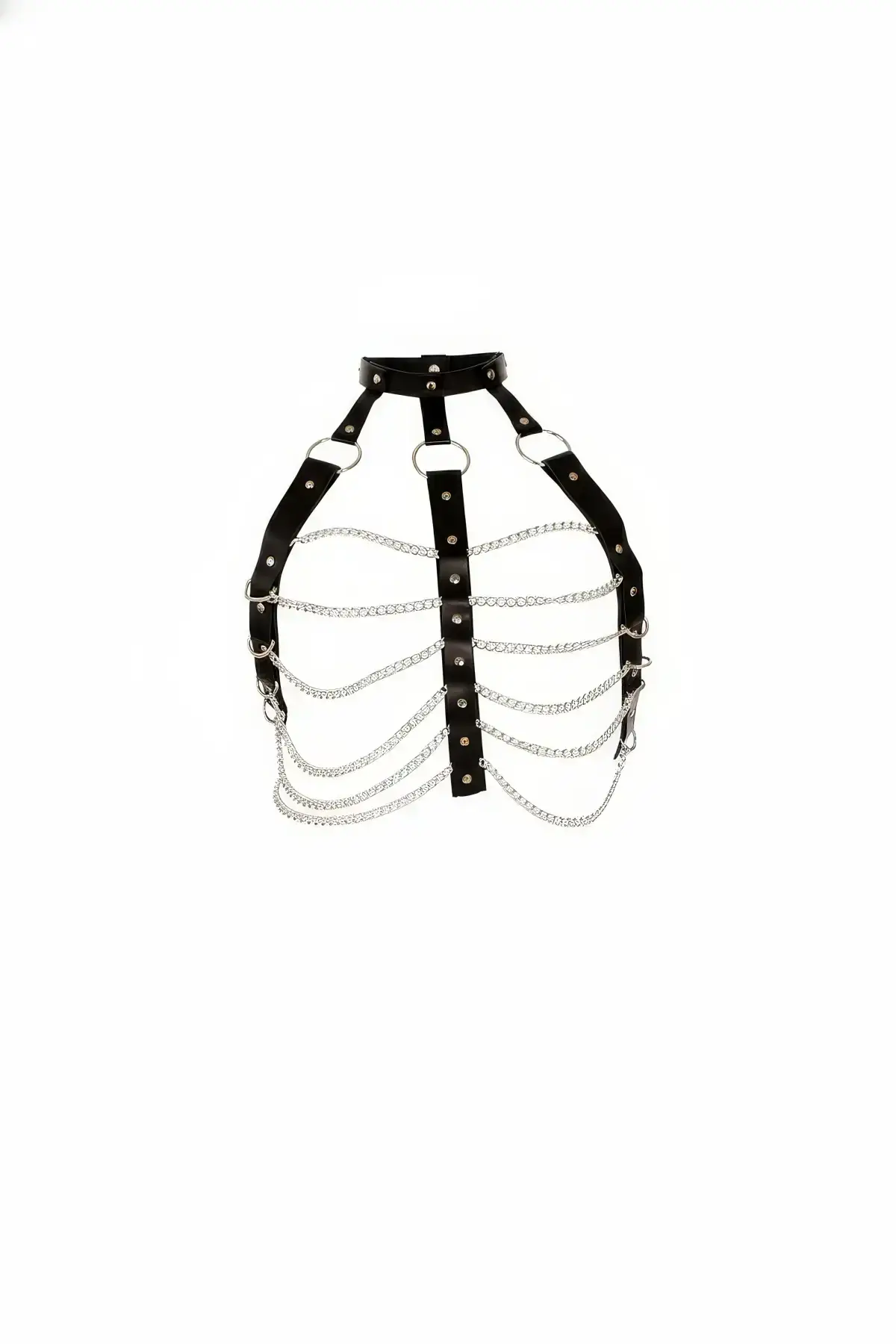 134309.webp Black Women's Belt with Chain Detail, Faux Leather Body Accessory - SH304 - Image 1