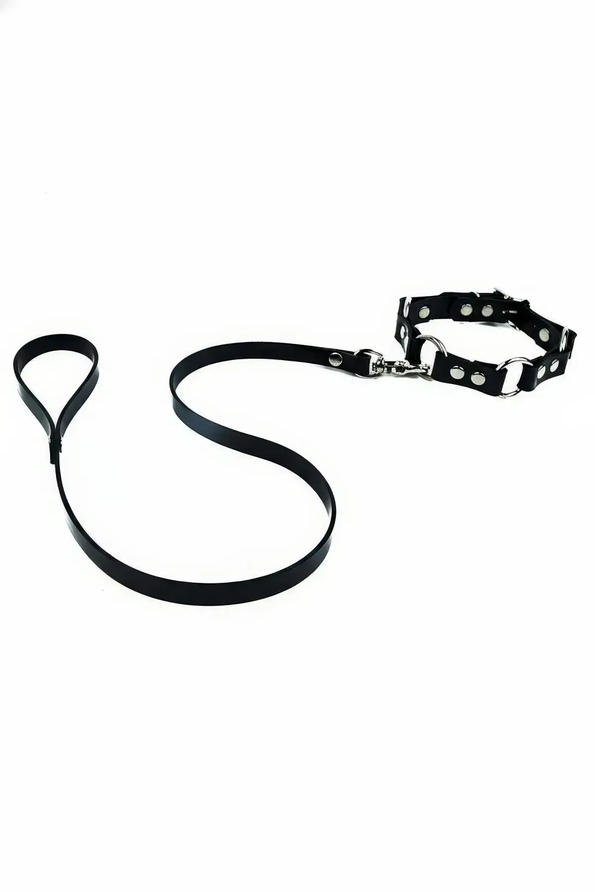 Siyah Deri Metal Halkalı Zımbalı Kayışlı Choker SH309