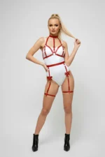 Red Garter Harness with Metal Rings and Stud Details - SH310 - Image 4