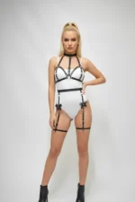 Black Garter Harness with Studded Neck Detail - SH310