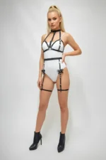 Black Garter Harness with Studded Neck Detail - SH310 - Image 2