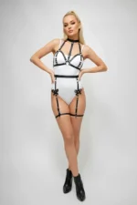 Black Garter Harness with Studded Neck Detail - SH310 - Image 4