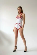 Red Garter Harness with Chain Detail, Full Body - SH311 - Image 2