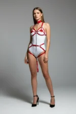 Red Garter Harness with Chain Detail, Full Body - SH311 - Image 4