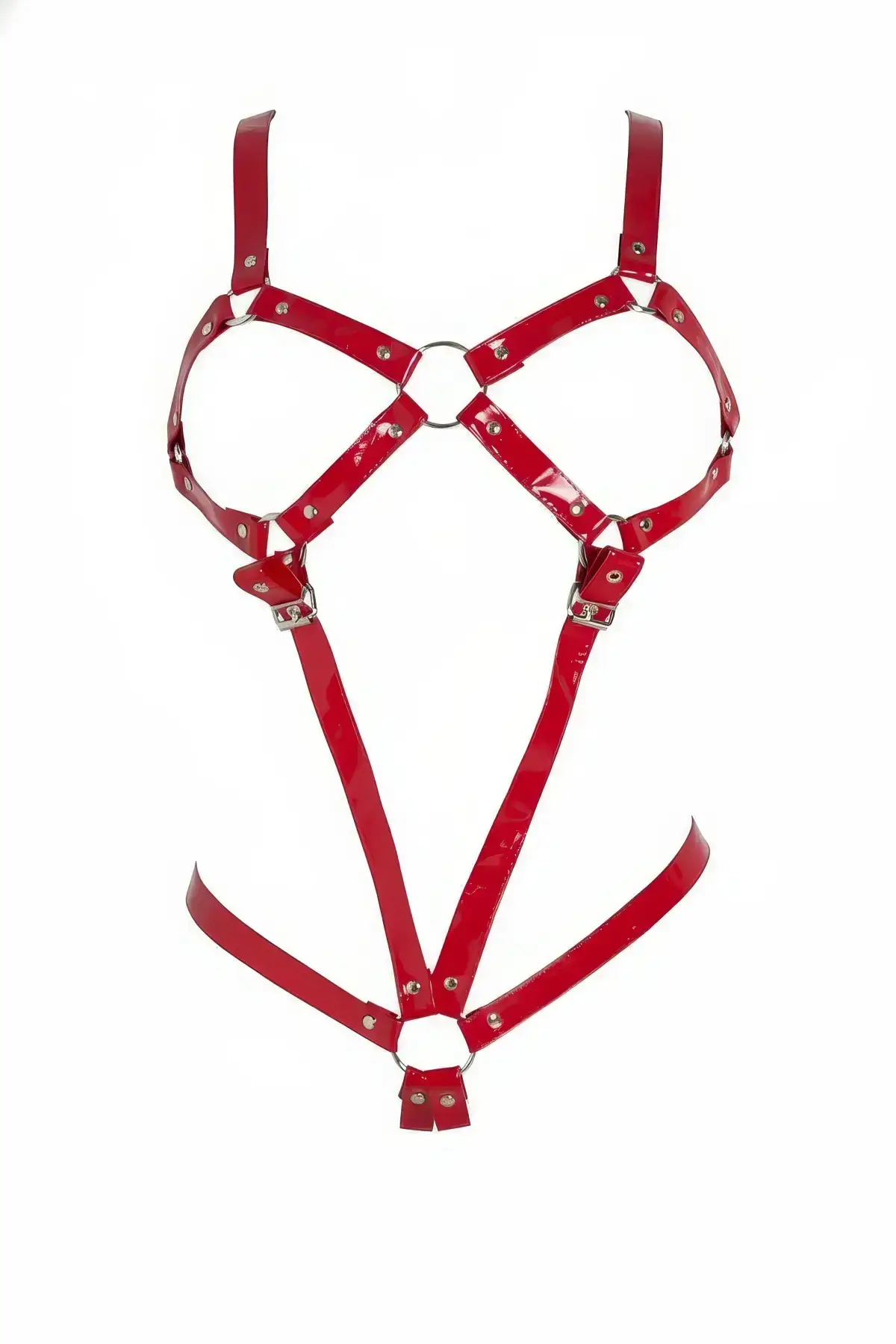 Kırmızı Parlak Suni Deri Halkalı Ayarlanabilir Body Harness SH312