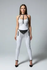 Siyah Zincir Detaylı Suni Deri Mini Etek SH328 - Image 3