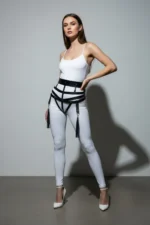 Black Women's Belt with Wide Leather Corset Detail and Tassels - SH397