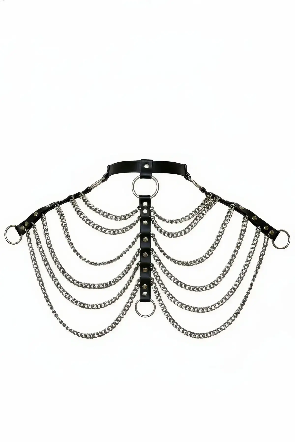 Black Chest Harness with Chain Detail and Neck Strap - SH401