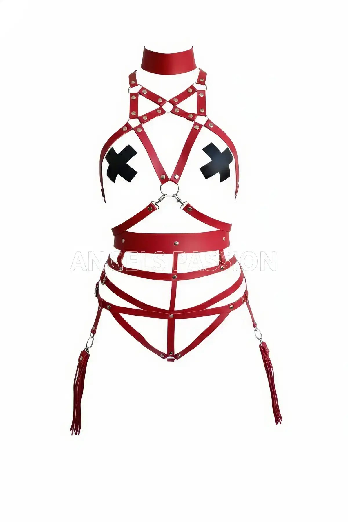 Red Harness Set with Neck Strap and Metal Details - SH402