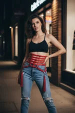 Red Women's Belt Wide Corset Detail Leather Belt - SH408