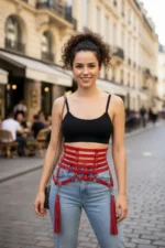 Red Women's Belt Wide Corset Detail Leather Belt - SH408 - Image 3