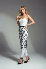 Siyah Halka ve Şerit Detaylı Midi Deri Etek SH410 - Image 3