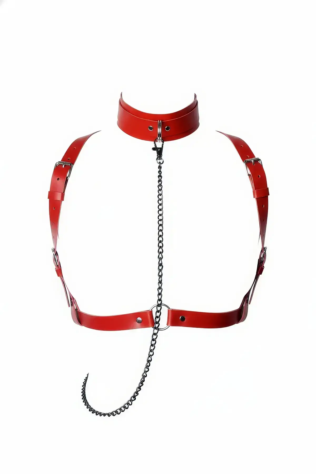 Red Harness Set with Chain Detail and Neck Strap - SH419